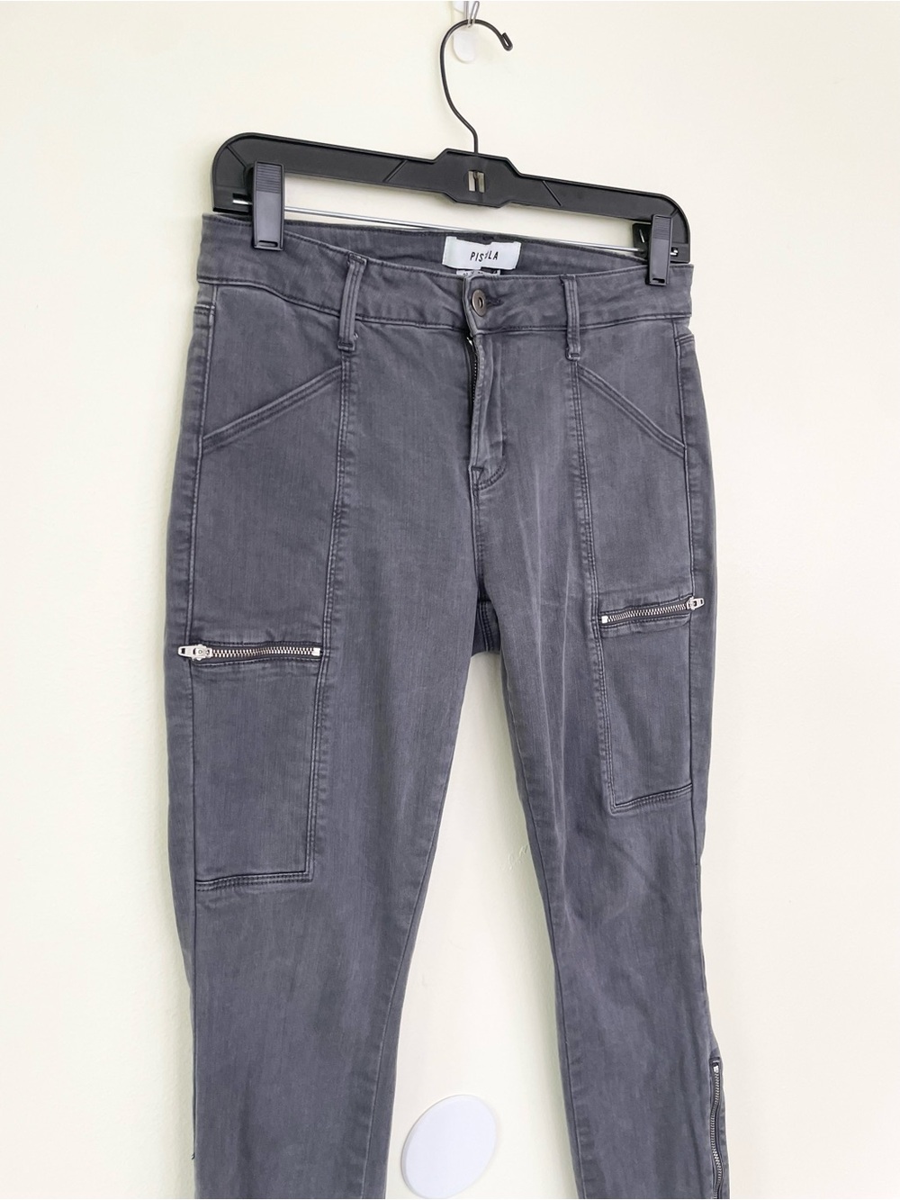 Pistols Topanga Cargo Zip Pocket and Hem Skinny Jeans in Charcoal Grey Sz 28 - Picture 3 of 9